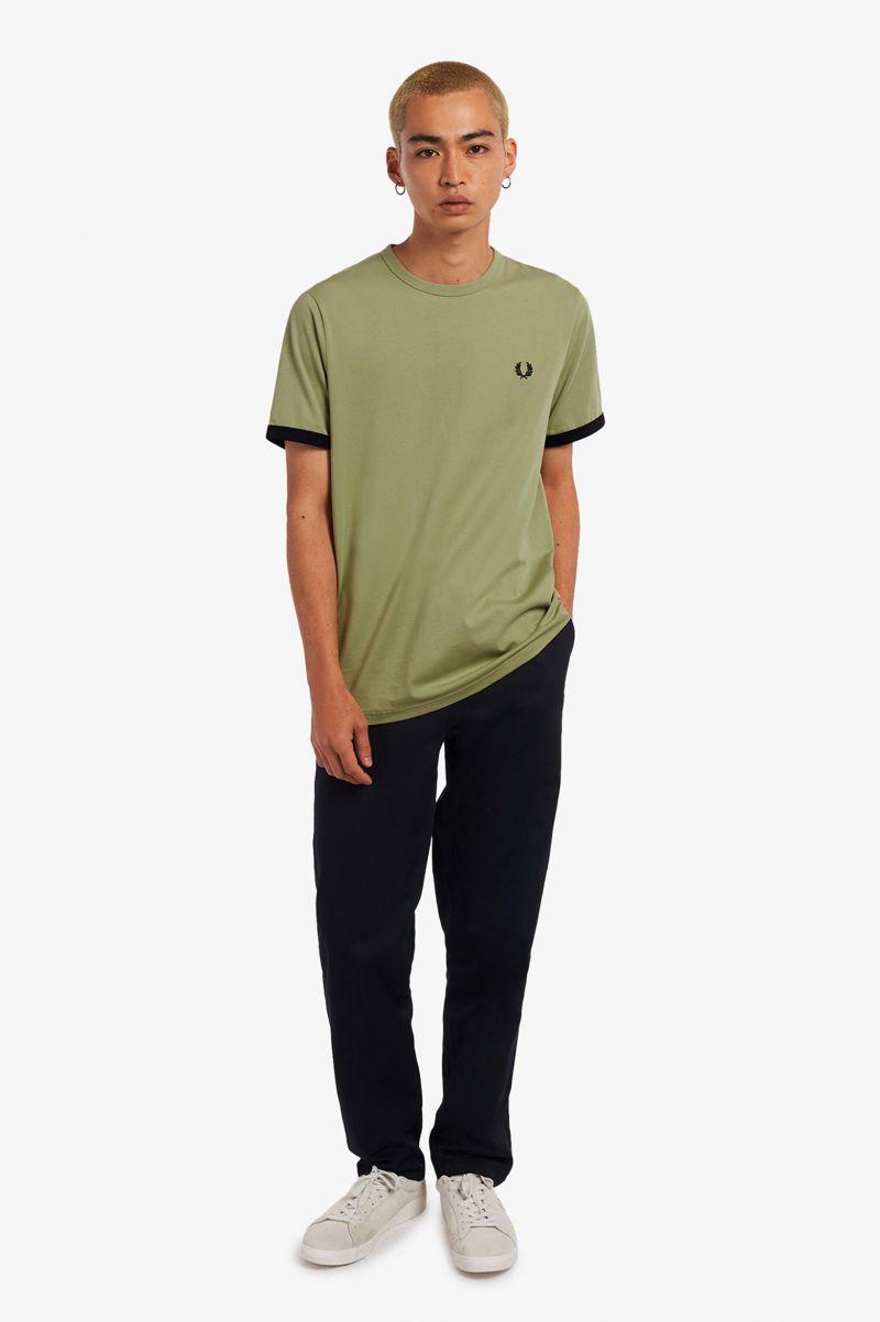 Olive Green Fred Perry Ringer Men's T Shirts | PH 1748PJJQ